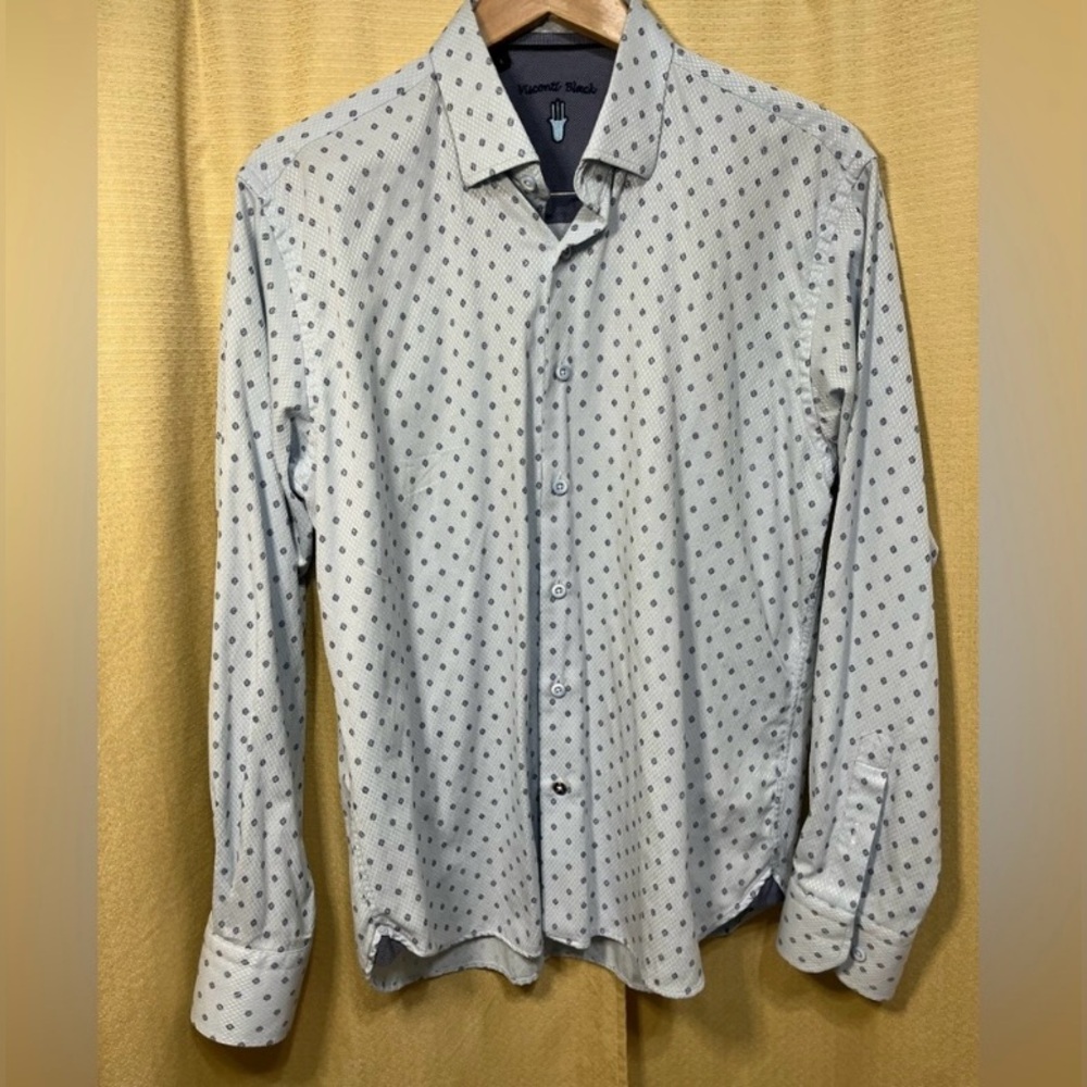 Luchiano Visconti Black Mens Shirt Long Sleeve Button Down light blue Large